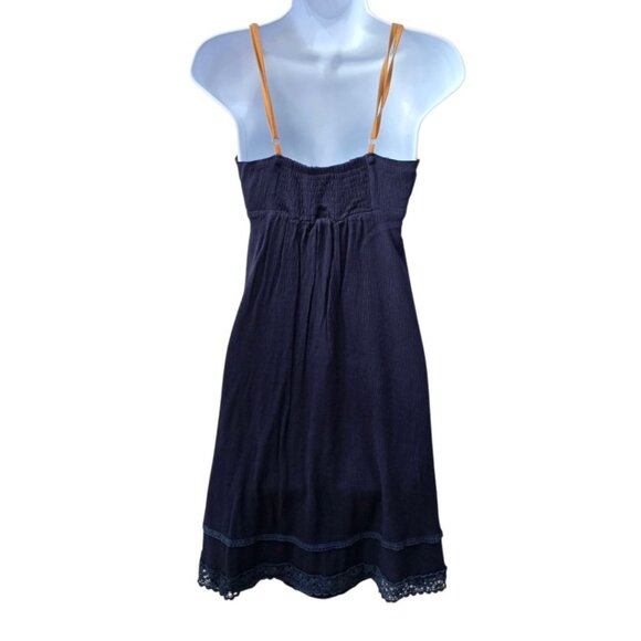 Dress – Miss Me – Navy Blue – Lace Trim Rayon Adjustable Strap Asymmetrical Hem - Picture 3 of 12
